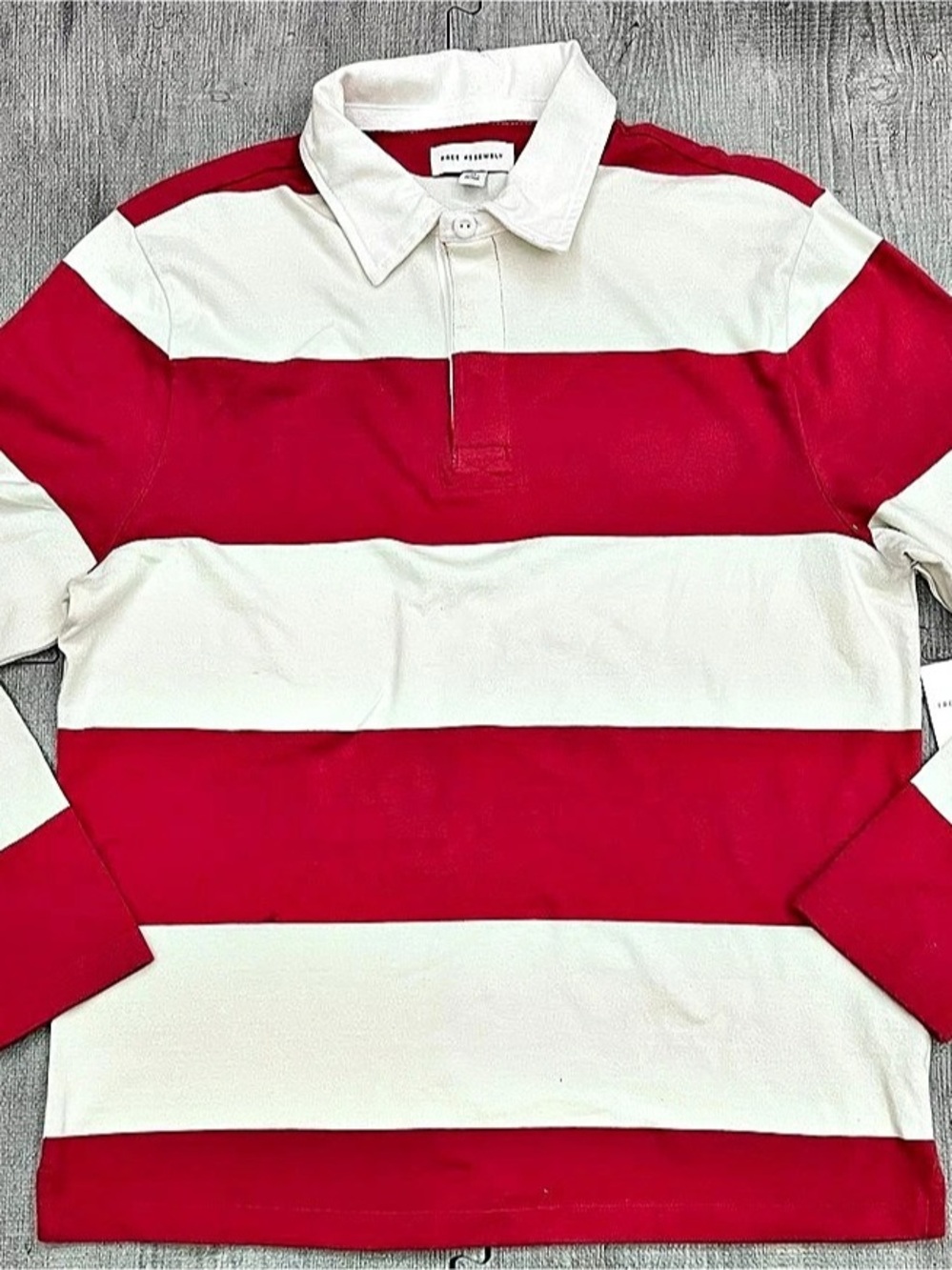 Free Assembly Men's Striped Cotton Rugby Shirt with Long Sleeves Long Sleeve